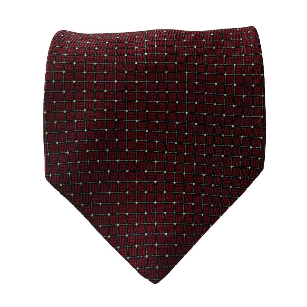 Nautica Burgundy Blue Windowpane Lattice Geometric Silk Tie